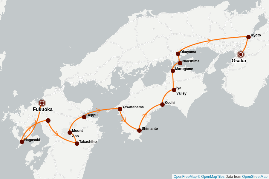 Itinerary Map image for Japan erleben: Honshu, Shikoku & Kyushu