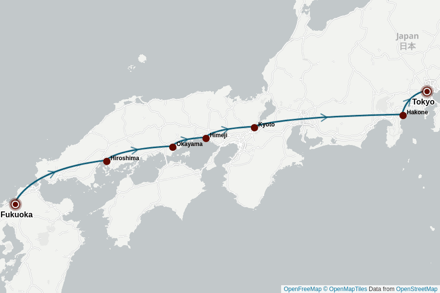 Itinerary Map image for Japan Abenteuer: 12 Tage große Momente