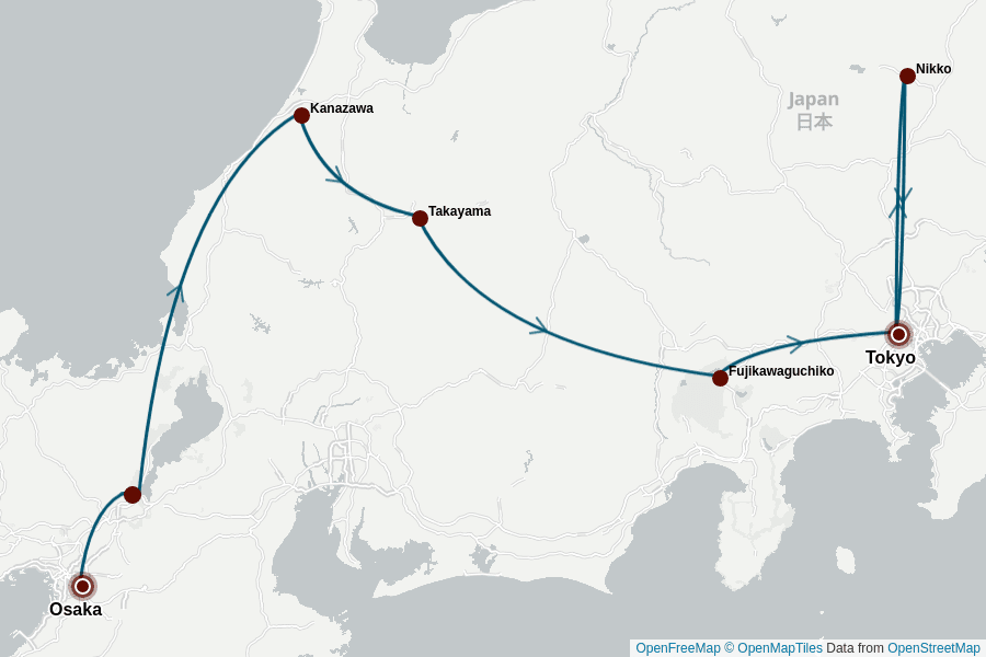 Itinerary Map image for Japan in 14 Tagen genussvoll entdecken