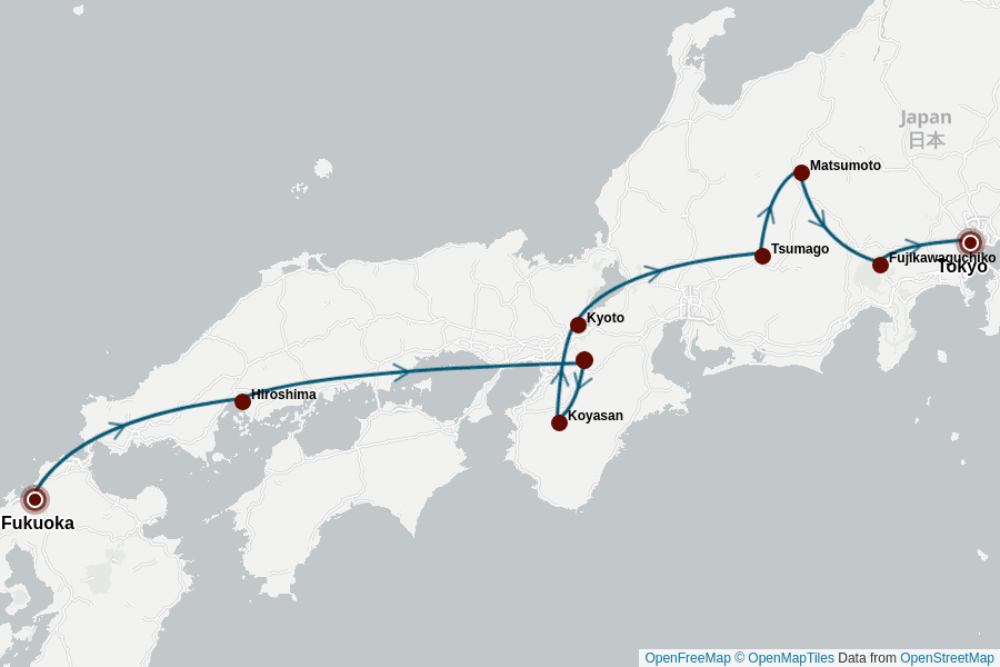 Itinerary Map image for Japan Rundreise 2 Wochen: Tradition und Moderne
