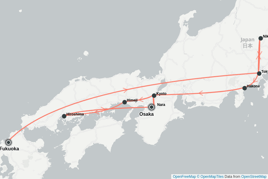 Itinerary Map image for Privatreise: Japan