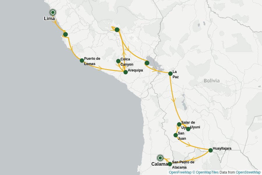 Itinerary Map image for Peru Bolivien Chile für Entdecker