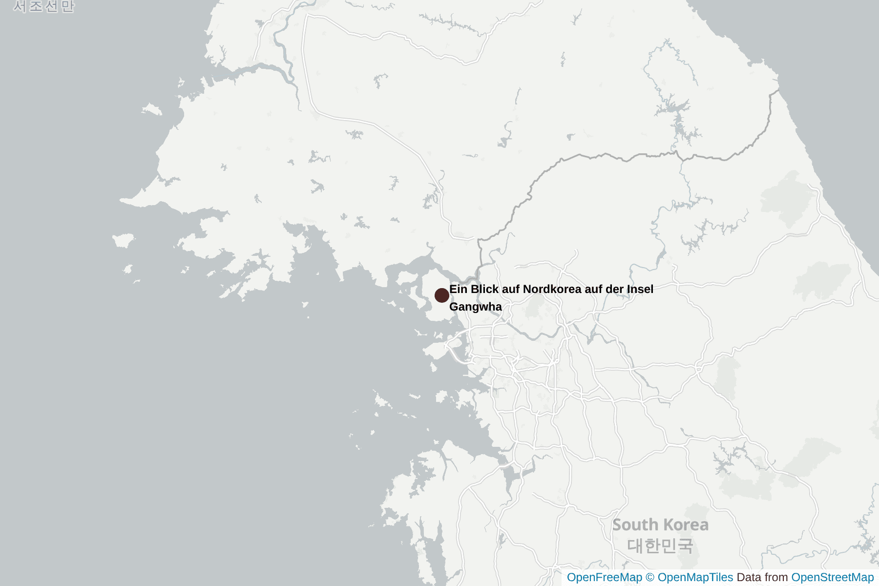 Karte von Ein Blick auf Nordkorea auf der Insel Gangwha